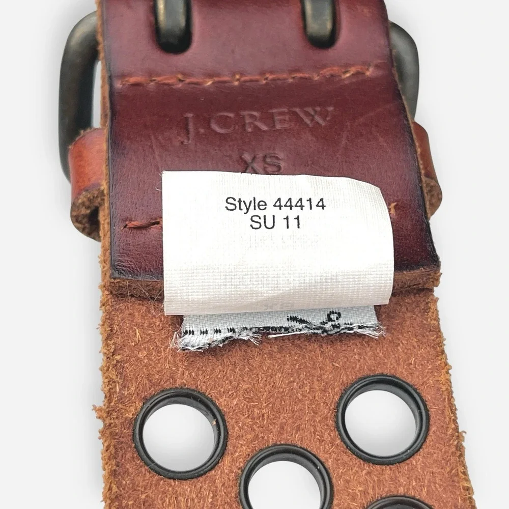 J Crew Leather‎ Brown Belt Brass Buckle Grommets Sz XSmall XS 44414 - Picture 5 of 9